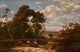 Faggot gatherers in an extensive landscape by Frederick Lee Bridell, Oil on canvas, offered Oct 2024