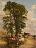 A cooling draught by Thomas Sidney Cooper, Oil on panel, sold Oct 2024
