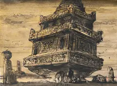 Sketch of a temple by Eugene Berman, ink, sold Oct 2024