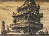 Sketch of a temple by Eugene Berman, ink, sold Oct 2024