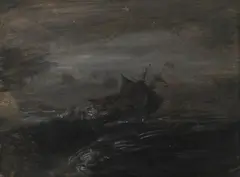 A sailing ship in a stormy sea by Francis Danby, Oil on card, sold Oct 2024