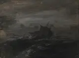 A sailing ship in a stormy sea by Francis Danby, Oil on card, sold Oct 2024