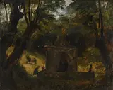 A fountain in a wooded landscape by Auguste Vinchon, Oil on paper laid down on canvas, sold Oct 2024
