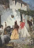 Bailaores flamencos by Ramon Munoz Rubio, Oil on canvas, sold Oct 2024