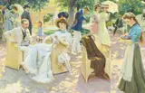 Midsummer day by Oscar Bluhm, Oil and bodycolour on paper, sold Oct 2024