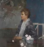 The japanese kimono: portrait of lucy ray by Frank Brangwyn, Oil on canvas, sold Oct 2024
