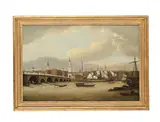 Ships below old london bridge by Thomas Luny, Oil on canvas, sold Oct 2024