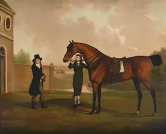 Thomas worthington with his saddled hunter and a groom by Charles Towne, Oil on canvas, sold Oct 2024