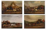 A mail coach setting off: on the road; arriving at the by Charles Cooper Henderson, Oil on canvas, a set of four Each, offered Oct 2024