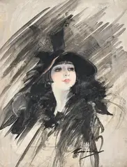 Portrait of a young woman wearing a black hat by William Barribal, Watercolour and gouache, sold Oct 2024