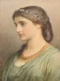 A classical beauty with flowers in her hair by Edward Tayler, Watercolour, sold Oct 2024
