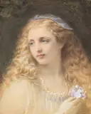 Girl with blue ribbon in her hair by Edward Tayler, Watercolour heightened with white, sold Oct 2024