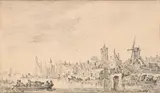 Fishermen approaching a harbour by Jan van Goyen, Pencil, sold Oct 2024