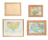 Still life of flowers, a set of four by Rosemary Saul, Oil pastel Variously signed Various sizes, the largest, offered Aug 2024