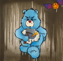 Care Bear With Axe by Ben Eine, Acrylic with spraypaint on canvas, offered Jul 2024