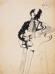 John Lennon by David Oxtoby, Pen and ink on paper, initialled in black biro, sheet, sold Jul 2024