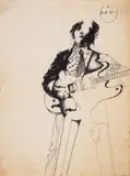 John Lennon by David Oxtoby, Pen and ink on paper, initialled in black biro, sheet, sold Jul 2024