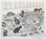 Venice Cats by Elizabeth Blackadder, Etching printed in colours, sold Jul 2024