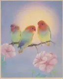 Parakeets on a Branch by Edward Julius Detmold, pencil, sold Jul 2024