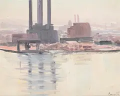 East river by Angela Conner, Oil on board, sold Jul 2024