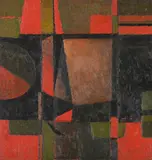 Structure: red and green by Alan Reynolds, Oil on board, sold Jul 2024