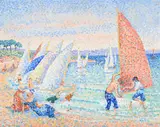 Preparations aux regates by Yvonne Canu, Oil on canvas, sold Jul 2024