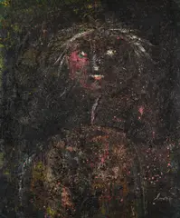Portrait by Enrico Baj, 1957, Oil on canvas, laid to board, sold Jul 2024