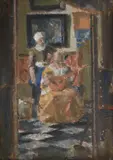 Lady with a love letter, after jan vermeer by Edmund Fairfax-Lucy, Oil on board, sold Jul 2024