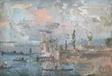 An island in the lagoon, after a drawing by canaletto by Edmund Fairfax-Lucy, 2007, Oil on canvas board, sold Jul 2024