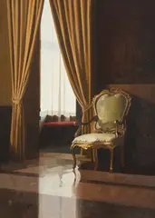 The venetian chair by Peter Kelly, Oil on canvas-board, sold Jul 2024