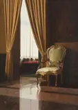 The venetian chair by Peter Kelly, Oil on canvas-board, sold Jul 2024