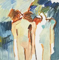 Standing figures by Keith Vaughan, Oil on paper laid to panel, sold Jul 2024