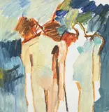 Standing figures by Keith Vaughan, Oil on paper laid to panel, sold Jul 2024