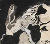 Study of fig tree against landscape by Graham Sutherland, 1944, Pencil, ink and watercolour, sold Jul 2024