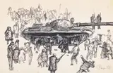 Tank, riots in prague by Angela Conner, Pen, sold Jul 2024