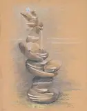 Pebble water feature by Angela Conner, Pastel and charcoal heightens with white, sold Jul 2024