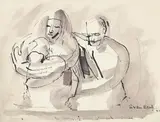 For carving of man, woman & child by Sven Berlin, Pen, ink and wash, sold Jul 2024