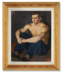 The young wrestler by Vladimir Bogomazov, 1958, Oil on canvas Indistinctly inscribed and dated, sold Jul 2024