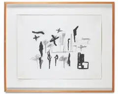 Trees, buildings and bird by Ken Whisson, Lithograph, sold Jul 2024