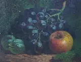 Still life of black grapes by Oliver Clare, oil on canvas, sold Nov 2024