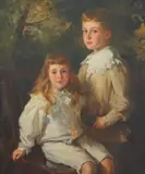 Portrait of young siblings by Gabriel Émile Edouardo Nicolet, 1899, Oil, offered Nov 2024