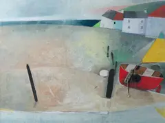 Refuge by Keith Purser, mixed media on board, sold Nov 2024