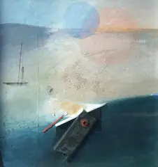 Blue Moon Anchorage 1835 by Keith Purser, 2015, mixed media on board, sold Nov 2024
