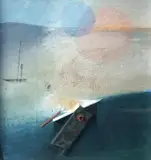 Blue Moon Anchorage 1835 by Keith Purser, 2015, mixed media on board, sold Nov 2024