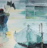 Boats, Shoreham Harbour by Alison Sibley, acrylic and mixed, sold Nov 2024