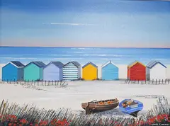 Beach Huts by Nigel J. Greaves, acrylic on board, sold Nov 2024