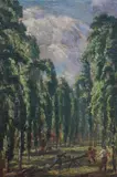 Woodland clearing with figures by Alfred A. Martin, oil on canvas, sold Nov 2024