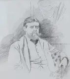 Black chalk and grey wash by Walker Hodgson, 1891, Wood label and stencil verso, sold Nov 2024