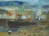 Scarborough harbour and lighthouse by Henry Collins, 1969, gouache, sold Nov 2024