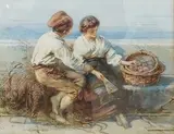 Study of a fisherman and fruit seller by Guido Bach, 1880, watercolour, sold Nov 2024